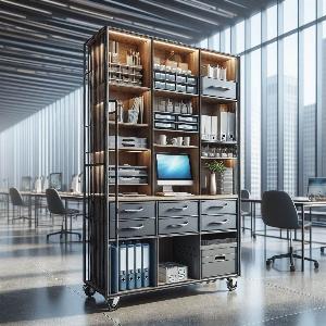 A utility cart for a large corporate office with a sleek design and multiple shelves-5